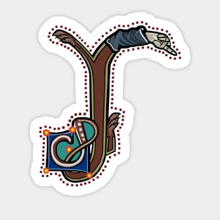 Letter J Manicule W 14C Maastricht Psalter parody Sticker